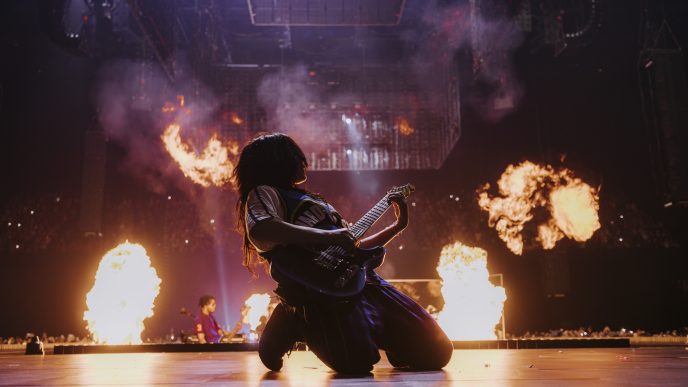Billie Eilish performing on stage during Hit Me Hard and Soft The Tour Live in 3D concert film directed by James Cameron