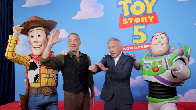 Tom Hanks & Tim Allen celebrate Toy Story 5 at the world premiere at the Dolby Theatre in Hollywood.