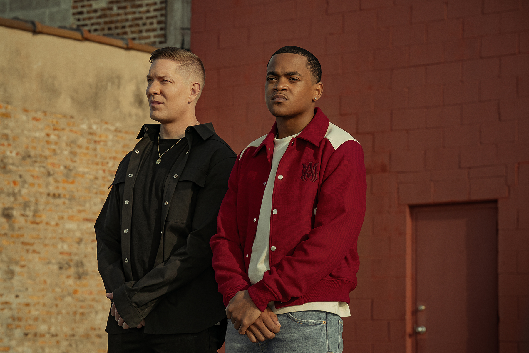 Joseph Sikora as Tommy Egan and Michael Rainey Jr. as Tariq St. Patrick in the upcoming STARZ series Power Legacy.