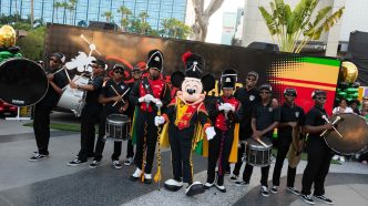 Texas Southern University Ocean of Soul Drumline performs during Disneyland Resort's Celebrate Soulfully Yardfest in Downtown Disney.