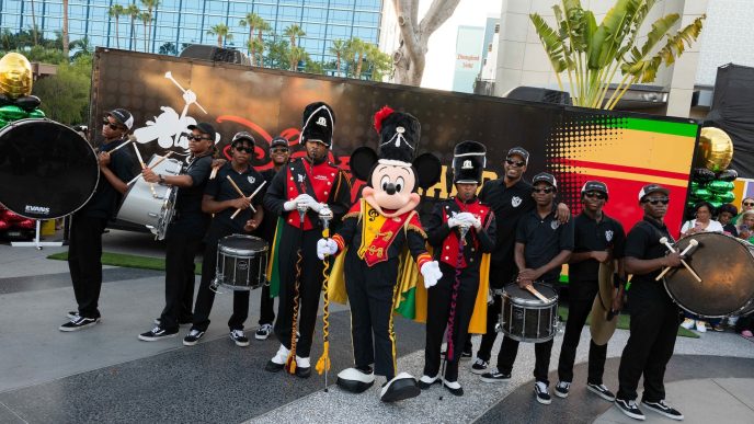 Texas Southern University Ocean of Soul Drumline performs during Disneyland Resort's Celebrate Soulfully Yardfest in Downtown Disney.