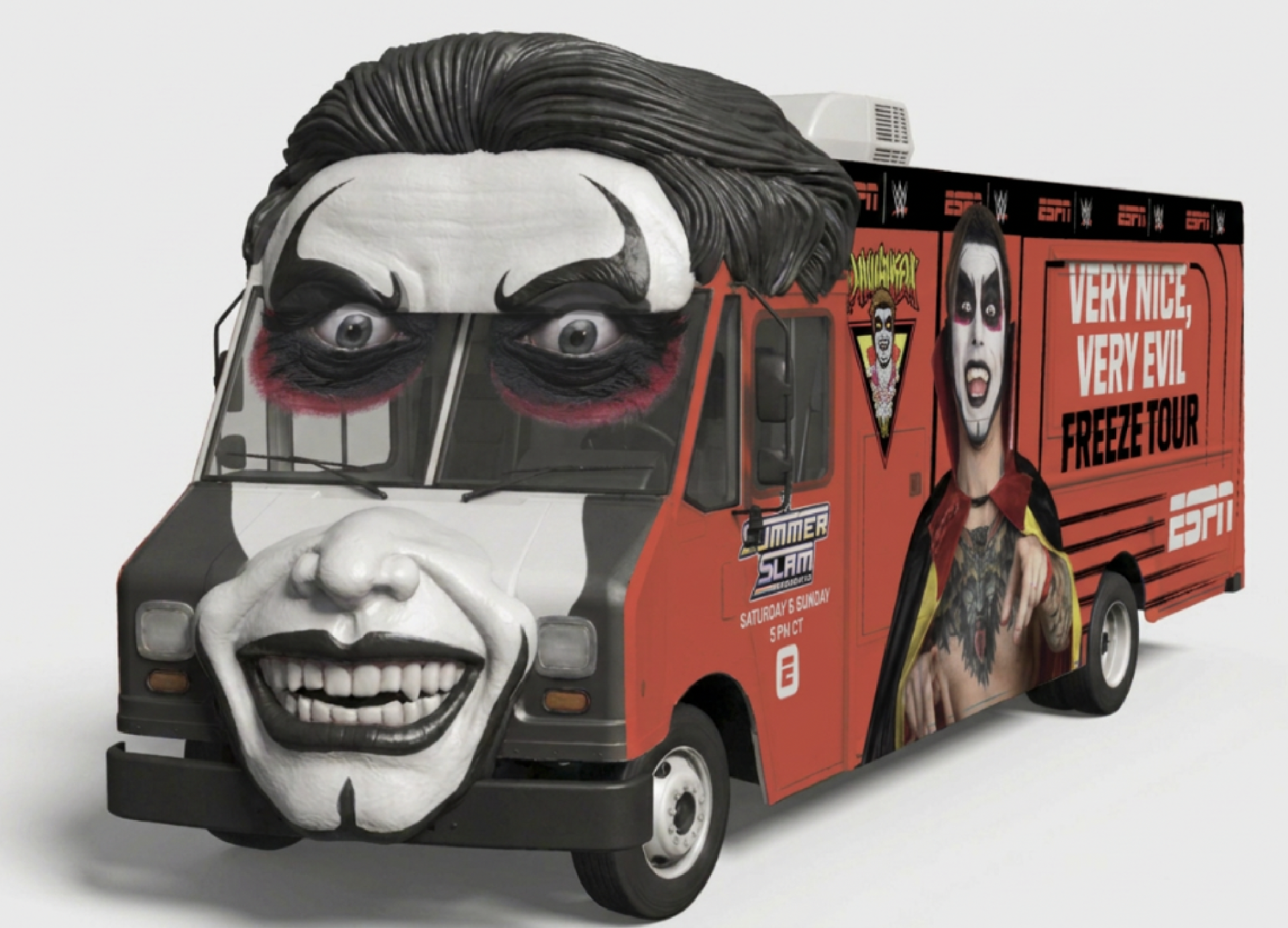 Danhausen-themed Very Nice, Very Evil SummerSlam Freeze Tour popsicle truck from ESPN and WWE in Minneapolis.