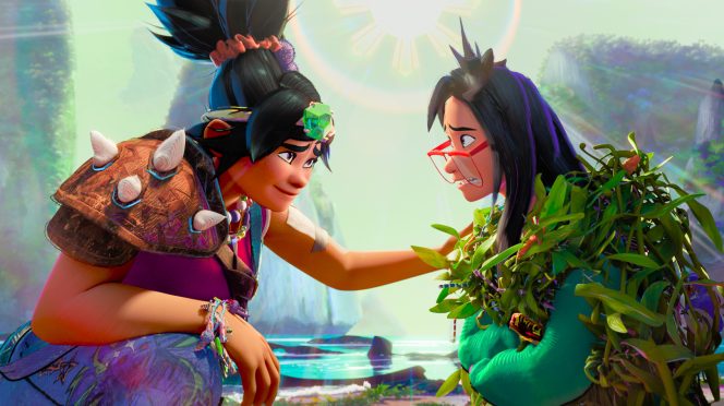 Jo and Raissa enter the magical island of Nakali in DreamWorks Animation’s Forgotten Island.