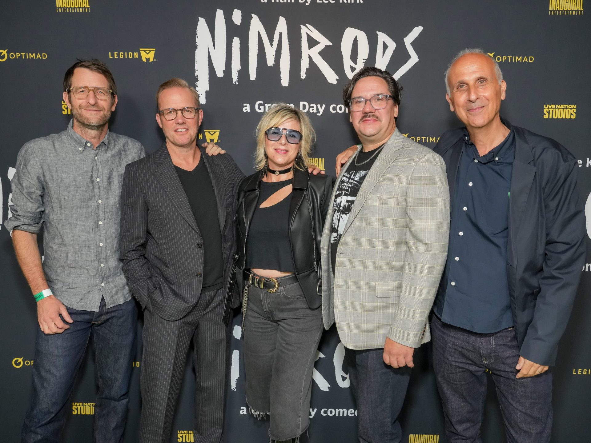 David Robert Jones, Lee Kirk, Stacy Caballero, Adam Reamer and Tim Perell at the "Nimrods" Los Angeles Premiere held at The Hollywood American Legion Post 43 on August 12, 2026 in Los Angeles, California