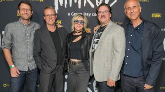 David Robert Jones, Lee Kirk, Stacy Caballero, Adam Reamer and Tim Perell at the "Nimrods" Los Angeles Premiere held at The Hollywood American Legion Post 43 on August 12, 2026 in Los Angeles, California