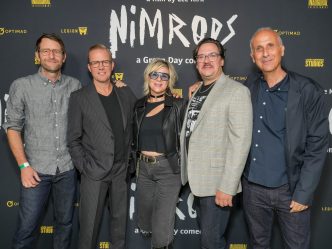 David Robert Jones, Lee Kirk, Stacy Caballero, Adam Reamer and Tim Perell at the "Nimrods" Los Angeles Premiere held at The Hollywood American Legion Post 43 on August 12, 2026 in Los Angeles, California