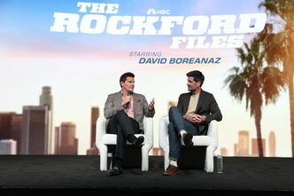avid Boreanaz and executive producer Mike Daniels discuss NBC's The Rockford Files reboot during NBCUniversal Backlot Pass 2026.