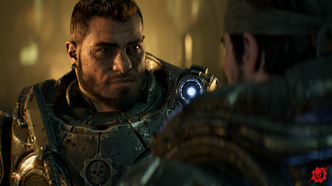 Marcus Fenix and Dominic Santiago battle the Locust Horde during Emergence Day in Gears of War: E-Day