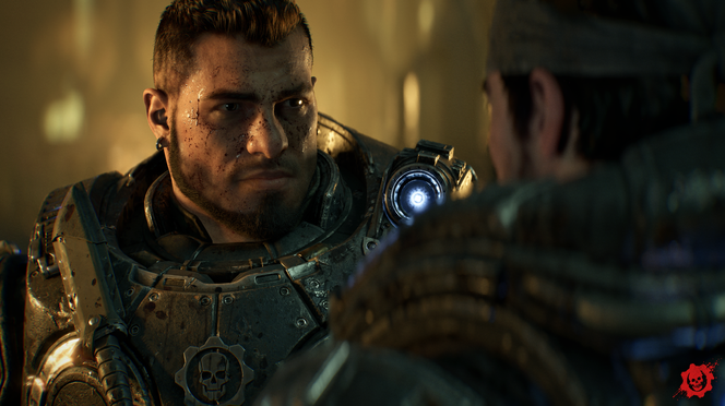 Marcus Fenix and Dominic Santiago battle the Locust Horde during Emergence Day in Gears of War: E-Day