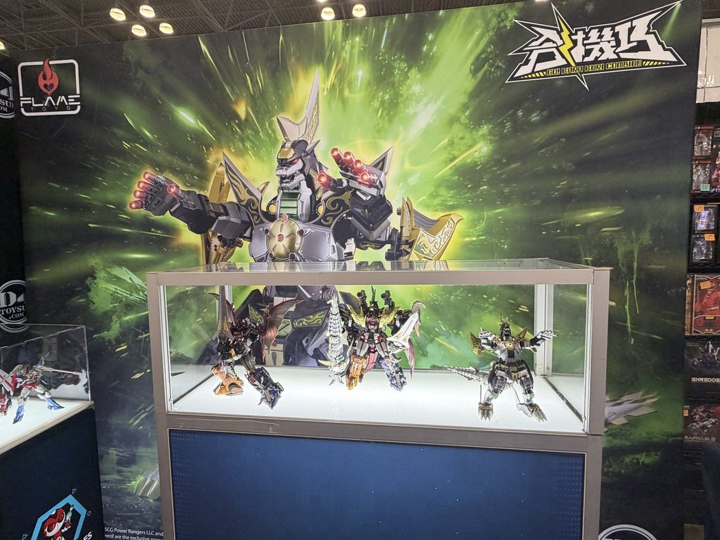 Flame Toys Power Rangers Megazords and premium collectibles displayed at the Tokullectibles booth during NYCC 2026.