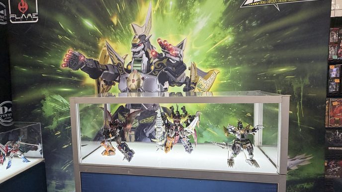 Flame Toys Power Rangers Megazords and premium collectibles displayed at the Tokullectibles booth during NYCC 2026.