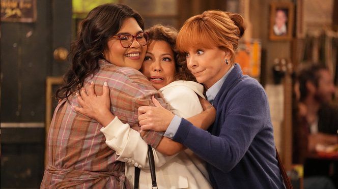 Reba McEntire, Justina Machado and Belissa Escobedo appear in Happy’s Place Episode 302, “Skeletons in the Closet.”